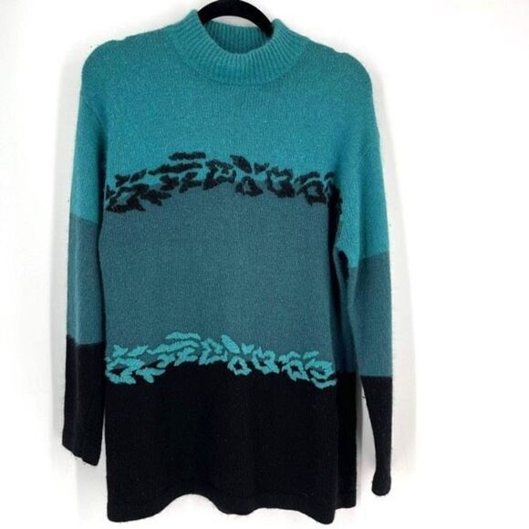 Vintage Segue Embroidered silk angora lambswool Sweater Blue Size Medium - Picture 1 of 8